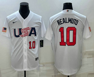 Mens USA Baseball #10 JT Realmuto Number 2023 White World Baseball Classic Stitched Jerseys